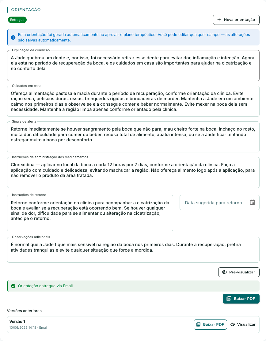 Orientação ao tutor gerada em linguagem simples, pronta para PDF e e-mail